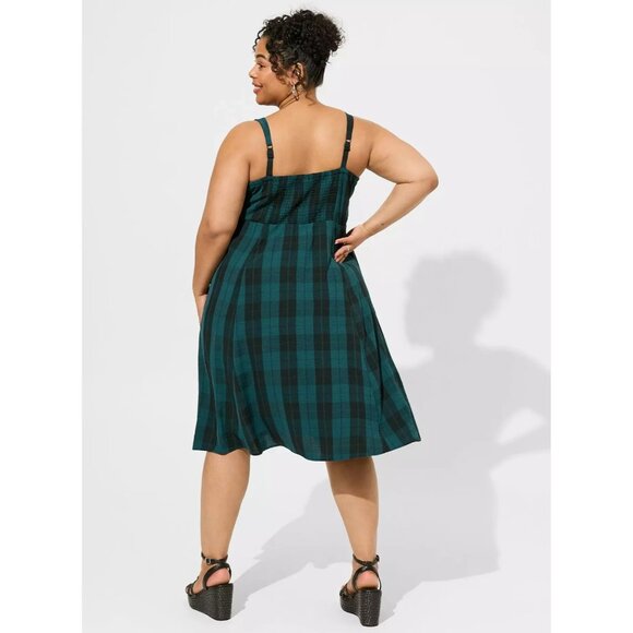 Torrid Womens Midi Dress 1X Seersucker Button Sleeveless Academia Adjustable - Picture 2 of 14